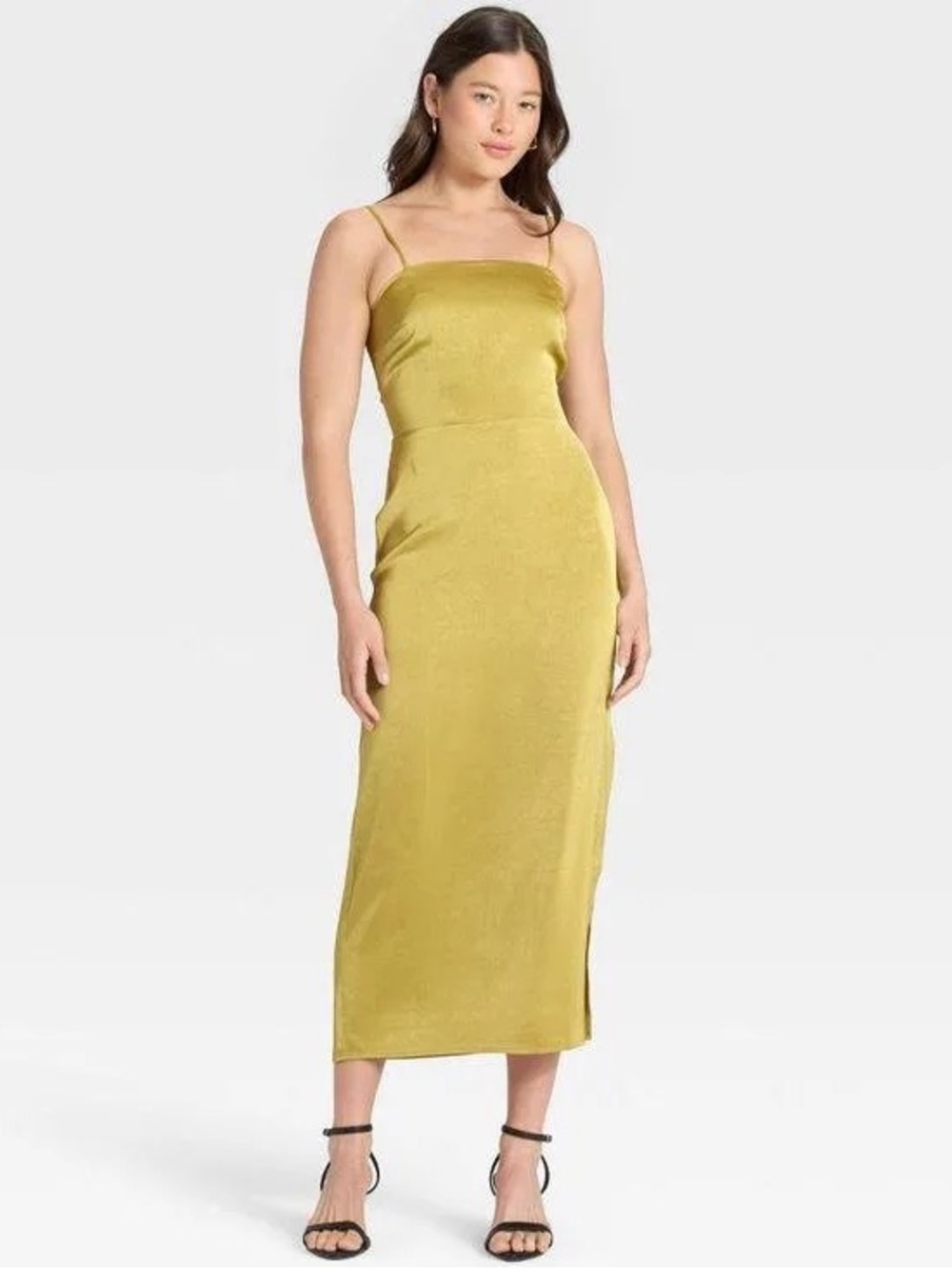 a new day Satin Slip Midi Dress in Chartreuse